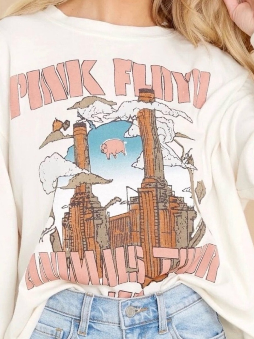 Pink Floyd Cream Tee with Pink & Blue Graphic